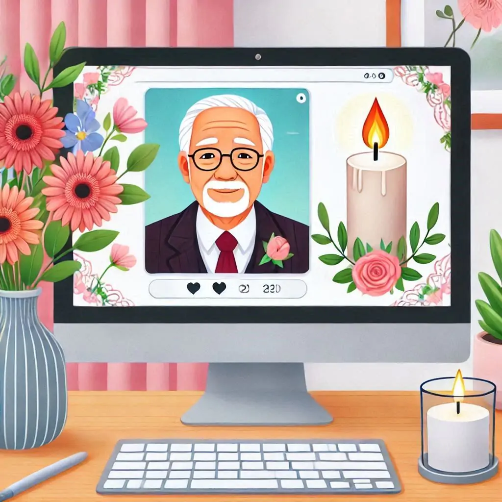 Add flowers to the page or light a virtual candle as a sign of remembrance